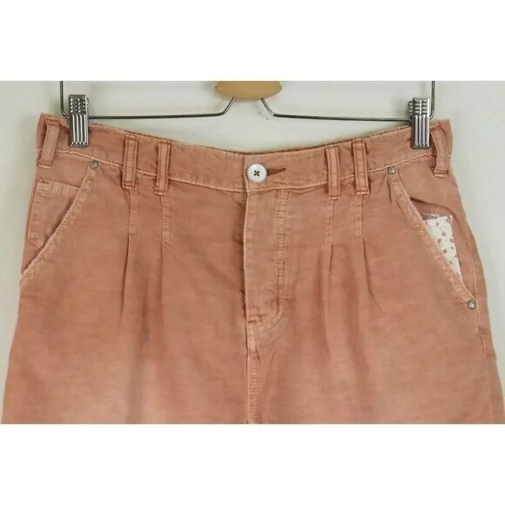 NWT Free People Utility Harem Raw Hem Bermuda Short Braided Rose Pink Linen 2 - Picture 5 of 9